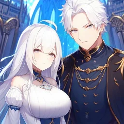 Twins, boy and girl, white hair, silver eyes, royal