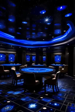 Blue galaxy themed cassino insides at night