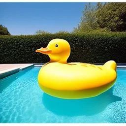 a very beautiful picture of a giant rubber duck in a pool, polaroid