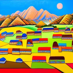 an ultradetailed painting of a peruvian village, golden ratio, 4 k resolution, 8 k resolution, oil on canvas, landscape with Bright Colors, pop art