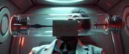 airbrush 3d rendering, mafia Doctor Vex is now officially in stasis. No experiments. No clones. No accidental galaxy-ending breakthroughs. Just a big glass tube with a sign: DO NOT WAKE — PHOTOSHOOT PENDING :) symbols
