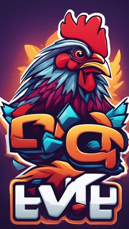 Create a bold and vibrant gaming logo featuring a chicken, with a dynamic composition, bright colors, and dynamic lighting