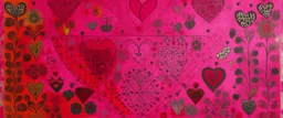 A magenta kingdom with hearts designed in Mehndi design painted by Paul Klee