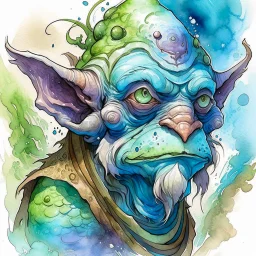 dnd, fantasy, watercolour, humongous strokes, stylistic, portrait, illustration, furry, alien personable face
