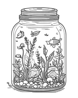 life in jar minimalistic, line art, background, vector, svg, coloring book page style, black outline on white background