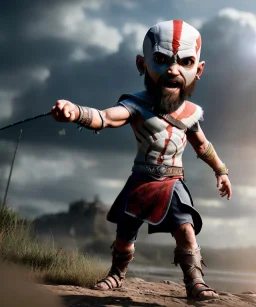 Kratos toddler, full body, dramatic lighting, angry, hyper realistic,