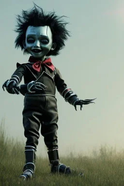 Edward scissorhands toddler, steampunk, full body, jump, bokeh, hyper realistic