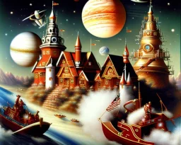 fantasy train moving around the saturn