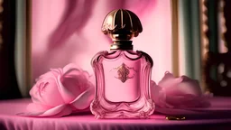 generate me an aesthetic photo of pink perfume for Perfume Bottles on a Vintage Vanity