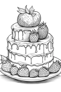 Cake strawberry kids coloring book sketch