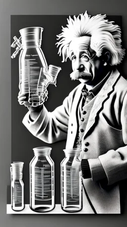 Albert Einstein, detailed and intricate calligraphy ink painting of a "cyborg Mad Scientist" holding beakers, outer space Background cosmic fractals, dystopian, concept art, unreal engine 5, god rays, ray tracing, RTX, lumen lighting, ultra detail, volumetric lighting, 3d, finely drawn, high definition, high resolution. award-winning: professional portrait: atmospheric: commanding: fantastical: clarity: 16k: ultra quality: striking: brilliance: stunning colors: amazing depth: masterfully crafted