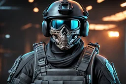 Ghost Soldier with skull in 8k realistic cgi drawing style, call of duty them, close picture, neon, intricate details, highly detailed, high details, detailed portrait, masterpiece,ultra detailed, ultra quality
