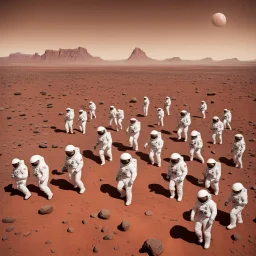 A large number of astronauts parading on Mars