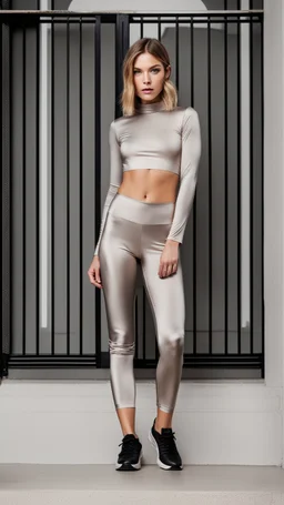 very thin body, satin leggins, lycra leggins, satin top, lycra top, short wavy bob haircut