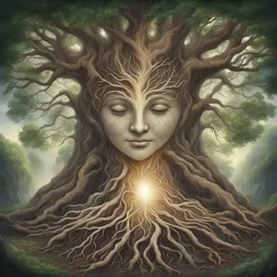 Divine mother tree sharing its love from its roots, branches, and leaves