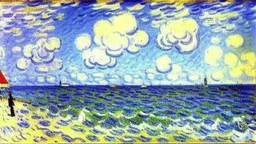 Sunny day, clouds, sea waves, alfred sisley painting