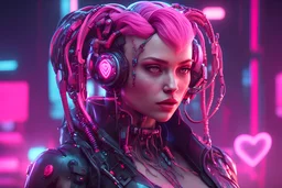 Cyberpunk valentine 3D illustration of beautiful science fiction, cable punk glow hacker futuristic face pink hero fog female intelligence fantasy character gamer glowing woman heart illustration neon artificial technology beauty cyber, smooth 3d digital art, exquisite thee-dimensional rendering, 4K, blender, c4d, octane render , disney style 3d light, Zbrush sculpt, high detail realistic cloth, concept art, Zbrush high detail, pinterest Creature Zbrush HD sculpt, neutral lighting, 8k detail