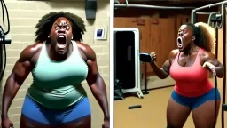 T-bone who is in his own basement working out is yelling at dumb ass black lady who's smashing her phone