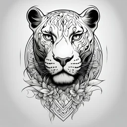 Minimalis line art neo-traditional style a panther tatto black and white outline only simple