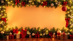 Hyper Realistic Christmas Background For YouTube Lyrical, With Garland Lights And Christmas Decorations.