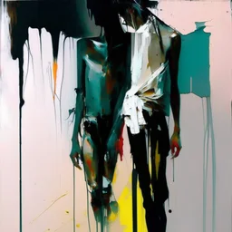 1 minute ago Minimal contemporary abstract flat figurative painting.. Big brushstrokes. Twisted fragments of bodies. Drips of paint. style of Justin Mortimer and Adrian Ghenie. Triadic colour