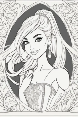 outline art for kids coloring pages with barbie (should look exactly like barbie) , no background, sketch style, full body, only use outline, mandala style, clean line art, white background, no shadows and clear and well outlined. should look exactly like barbie