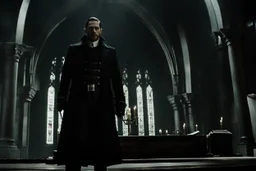 Still frame of Tom Hardy as Father Alexander Anderson from the live action "Hellsing" movie based on the anime of the same name.
