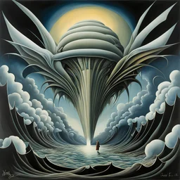 A Dream within a Dream, hope has flown away amid the roar, expansive, dramatic, dark colors, surrealism. by Gerald Scarfe, by Kay Sage, smooth matte oil painting, weirdcore.
