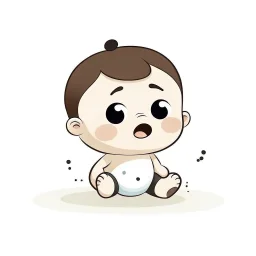 Please create a simple illustration of a baby with a noticeably full diaper. The baby is playing with poop. The background should be white.