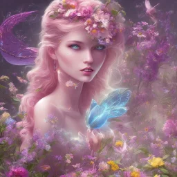 bright fairy in a flowery landscape