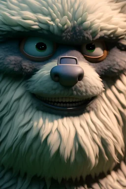 pixar style, close-up face portrait rendering of a real life furry giant, true-to-life, intricate, super highly detailed, concept art, renderman gofur render, extreme dense and fine fur, backlight, realistic shadows, subsurface scattering, photorealism, uhd, 8k resolution, volumetric lighting, ambient occlusion, beautiful, cinematic, centered camera, pivot on face, art by nino ellington