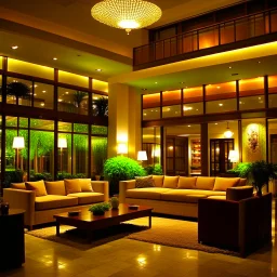 Hotel lobby, the style is organic