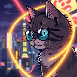Cat hair emo , Lazer glass , Tokyo city night view wallpaper , cartoon