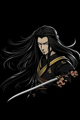 Create animated samurai with long hair style in black background