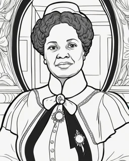 Outline art for coloring pages with Madame C. J. Walker , white background, sketch style, only use black outline, white background, no shadows and well and clear outline