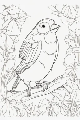blank colouring book, white blank background, simple picture for toddlers, bird pet, disney and pixar style