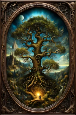 magical fantasy trees, very detailed, amazing quality, etheral, extreme, intricate, cinematic light, highly detailed, beautiful, expressziv by Hieronymus Bosch, 3D, surreal, creepy stunning, in frame