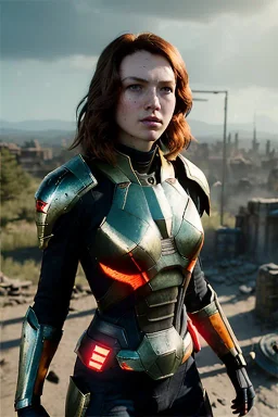 ultrarealistic, ruined city,__skimpy sci-fi armor__, __angles__, 18 year old woman, strikingly beautiful,ginger hair, _colour_, [__starlets__|__starlets__], (pale __skincolor__ skin:1.2), __camera__, _hair_, detailed face and eyes, medium breasts, leather choker, freckles, dynamic pose, resolved expression, __accessory__, strappy outfit, (straps:1.1), sword in scabard on left hip, (buckles, buttons, snaps, rings:1.0), haltertop style breastplate, detailed eyes, plump lips, sci-fi theme