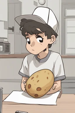 confused aj holding a potato instead of a basketball phone cry