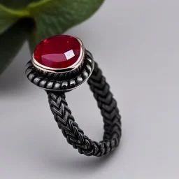 ruby ring with braided tungsten, braided band, men's jewellery