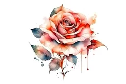 watercolor tattoo of a rose, isolated on a white background