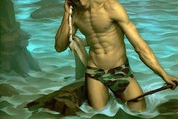 man in camo swim in deep water by andrea del sarto