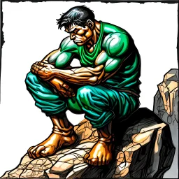 man sitting on a rock Lee Bermejo