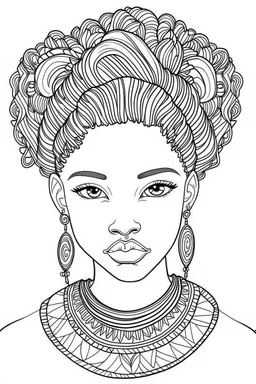 african girl face coloring page with beautiful hairstyle