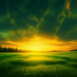 green meadow, sunset, photorealistic, 8k