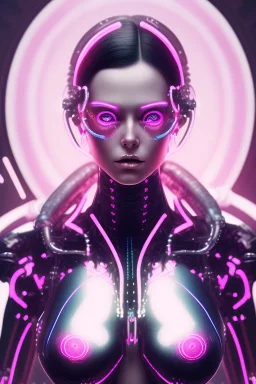 cyberpunk, pink latex body, women, body portrai, big boobs, highlight eyes perfect, skin, tron, cyborg, perfekt sexy, real, dream, hr giger