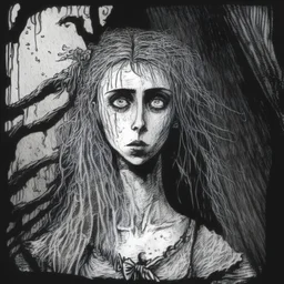 Singer Danish MØ face in the style of arthur rackham and John Kenn Mortensen