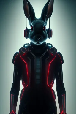 MCU Portrait, Front image, cyberpunk rabbit woman, mask, black red color, latex suit, photo studio, highly detailed, concept art, smooth, unreal engine 5, god rays, ray tracing, RTX, lumen lighting, ultra detail, volumetric lighting, 3d, finely drawn, high definition, high resolution.