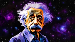 "a portrait of Alebert Einstein made of stars and galaxies envisioned of all galaxies resembles the face of Albert Einstein, vivid colors, purple, white, dark red, yellow, blue, green colors, 8k resolution, photorealistic dynamic lighting hyperdetailed intricate ominous expressionism impressionism futurism"