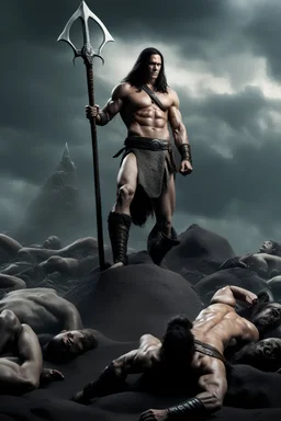 inspired by all the works of art in the world - Conan the Barbarian standing on a mound of dead bodies, full body image, Absolute Reality, Reality engine, Realistic stock photo 1080p, 32k UHD, Hyper realistic, photorealistic, well-shaped, perfect figure,